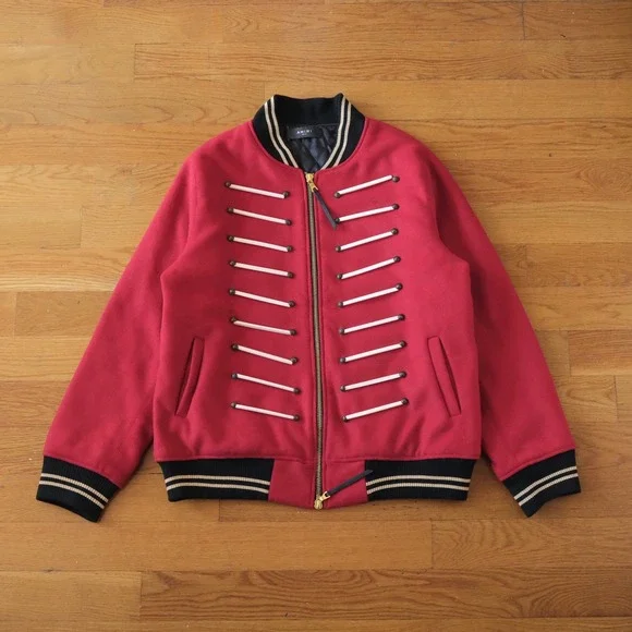 Amiri Forever Wool Bomber Jacket Red Military Forever Patch Rockstar XL College - Picture 1 of 8